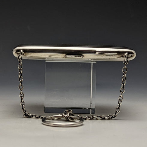 1913 British Antique Pure Silver Card Case with Chain 73g William Henry Sparrow